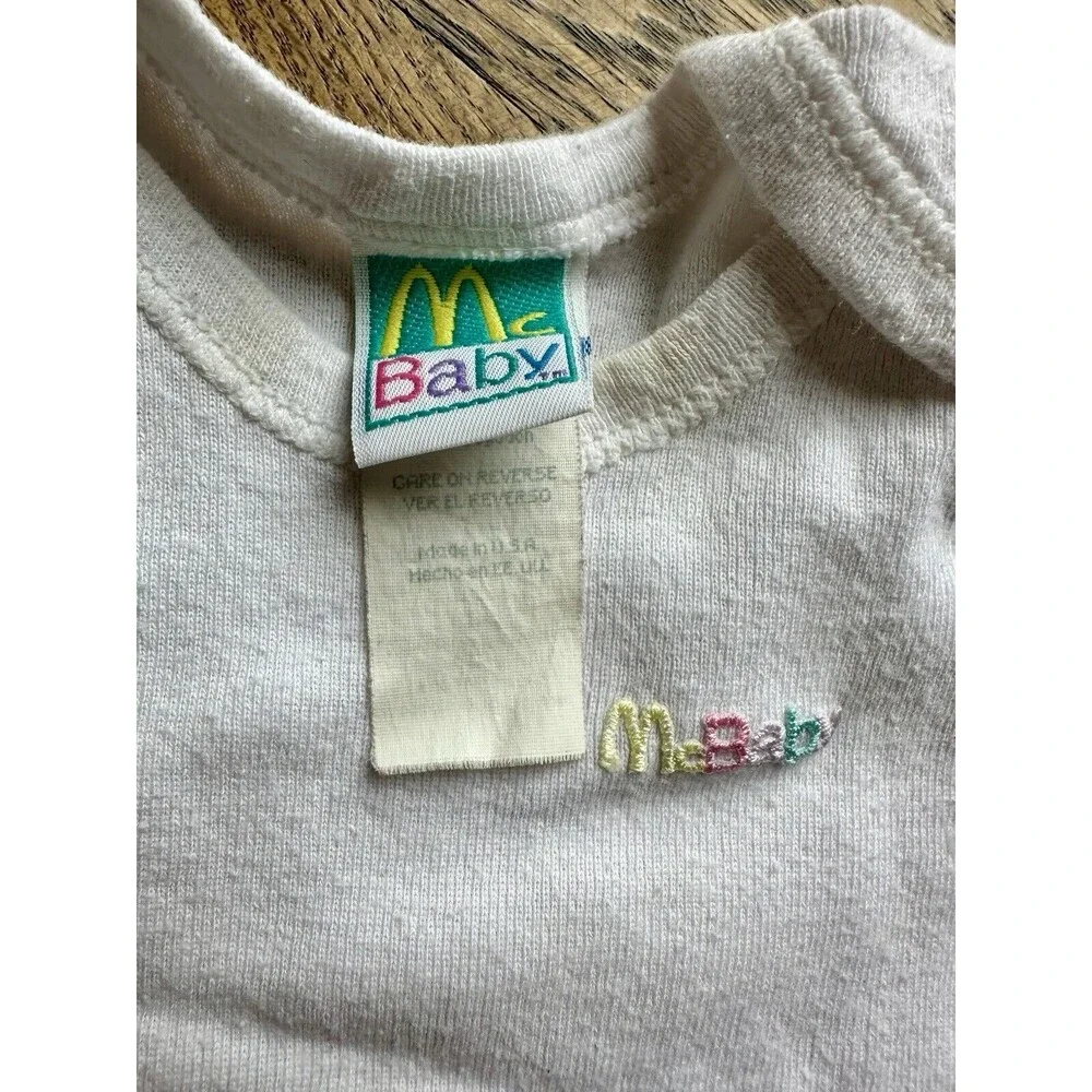 Vintage McBaby‎ McDonalds 90s One Piece White Newborn Snap Short Sleeve Bodysuit